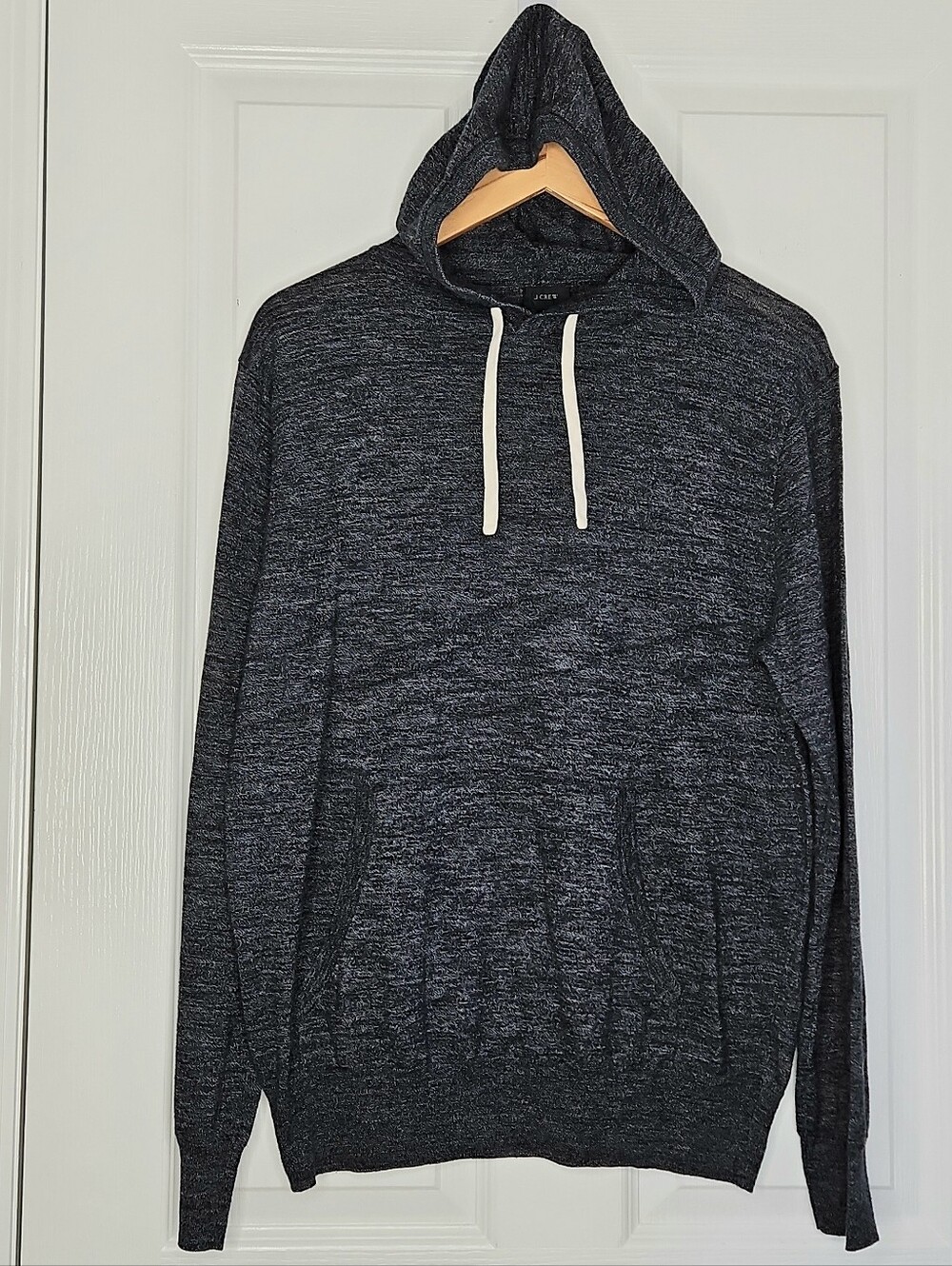 J. Crew Mens Cotton Linen Hoodie Size L Sweater Lightweight Pullover Dark Gray